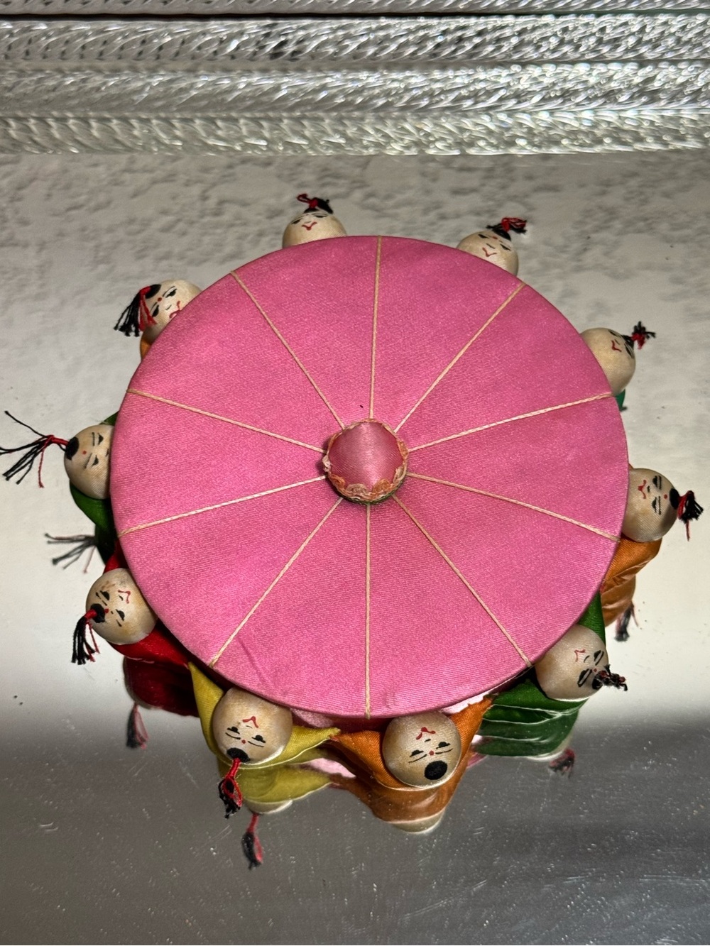 Vintage Silk Chinese Dolls Trinket Jewelry Box w/Lid - Picture 2 of 14